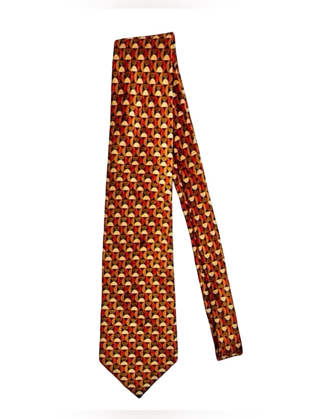 Bijan Silk Tie - Multicolor Gold & Burnt Orange Pattern - Luxury Neckwear